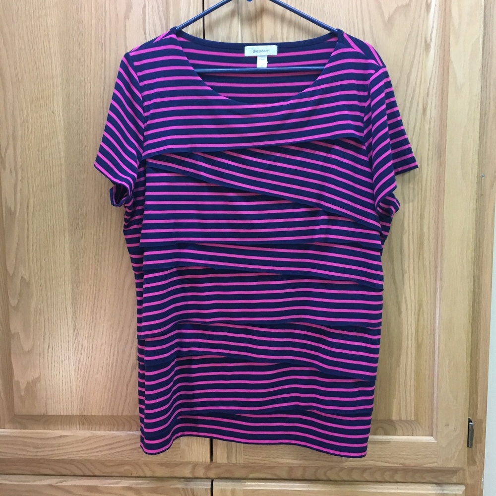 dressbarn ruffled short sleeve striped blouse